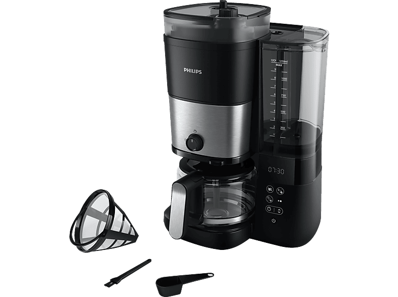 PHILIPS HD7900/50 All-in-1 Brew, mit Mahlwerk, Smart Dosierung und Duo-Kaffeebohnenbehälter, inkl. Permanentfilter Dosierlöffel Kaffeemaschine Schwarz/Silber von PHILIPS