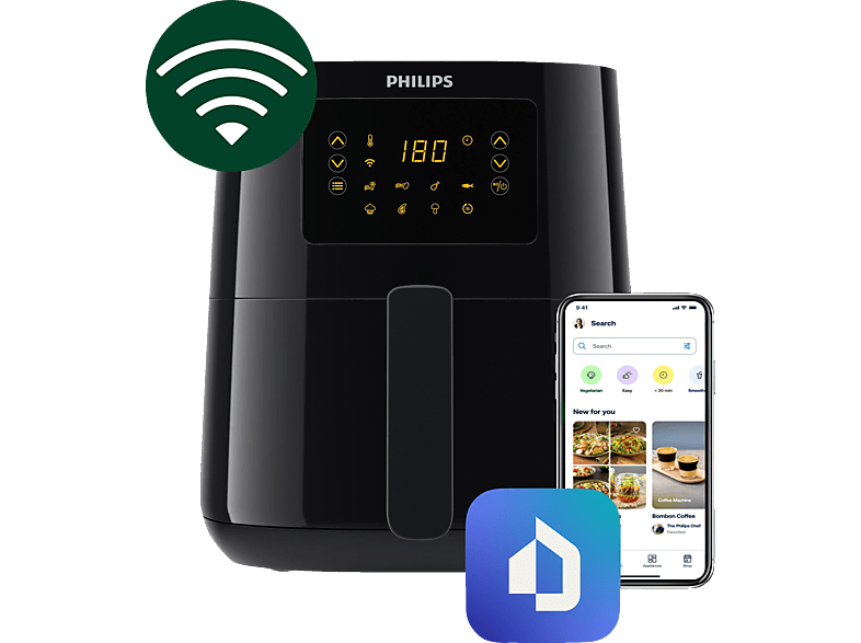 PHILIPS HD9255/90 Serie 5000 Connected 4.1L Heißluftfritteuse 1400 Watt Schwarz PHILIPS HD9255/90 Serie 5000 Connected 4.1L Heißluftfritteuse 1400 Watt Schwarz von PHILIPS