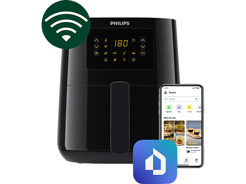 PHILIPS HD9255/90 Serie 5000 Connected 4.1L Heißluftfritteuse 1400 Watt Schwarz von PHILIPS