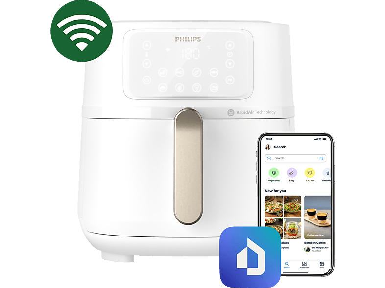 PHILIPS HD9285/00 Connected Airfryer XXL Series 5000 7.2L Heißluftfritteuse 2000 Watt Weiß/Silber von PHILIPS