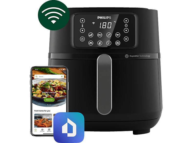 PHILIPS HD9285/90 Connected Airfryer XXL Series 5000 7.2L Heißluftfritteuse 2000 Watt Schwarz/Dunkles Silber von PHILIPS