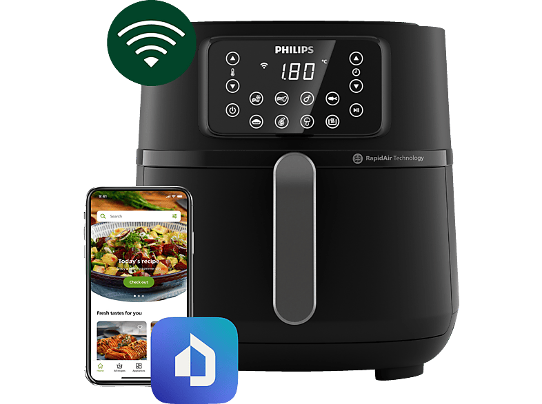 PHILIPS HD9285/90 Airfryer Connected XXL Series 5000 7.2L Heißluftfritteuse 2000 Watt Schwarz/Dunkles Silber von PHILIPS