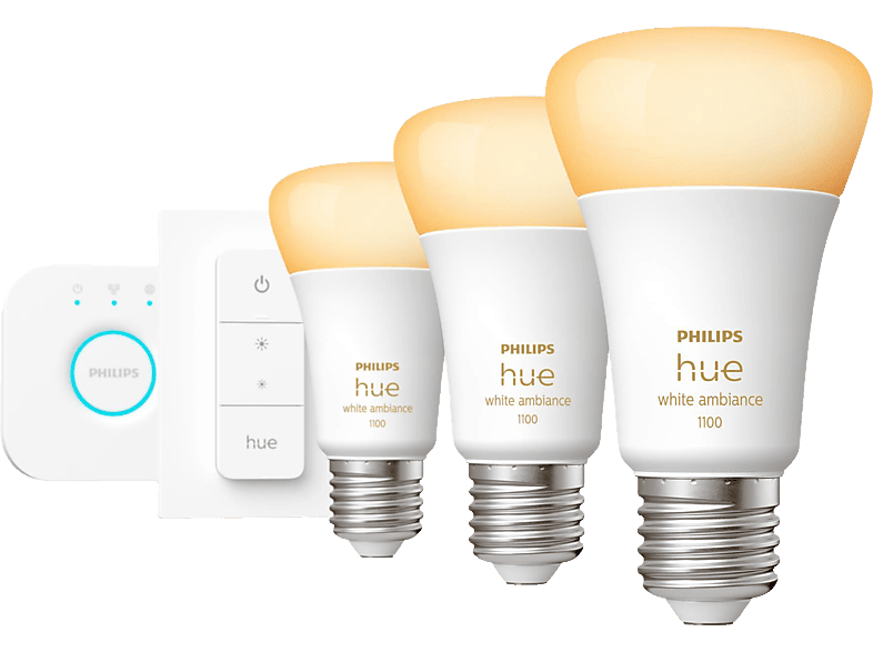 PHILIPS Hue White Ambiance E27 inkl. Dimmschalter 3x1100 3er Starter Set Warmweiß von PHILIPS