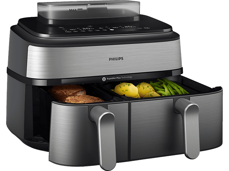 PHILIPS NA555/00 Steam Airfryer 5000 Series Dual Basket 9L Kapazität (3L+6L) Heißluftfritteuse 2750 Watt Silber Edelstahl von PHILIPS