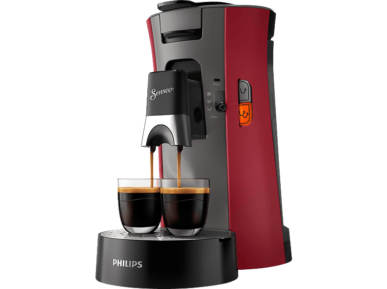PHILIPS SENSEO® CSA240/90 Select mit Kaffeestärkewahl und Memo-Funktion, 0.9L Wassertank, Padmaschine, Dunkelrot/Grau von PHILIPS