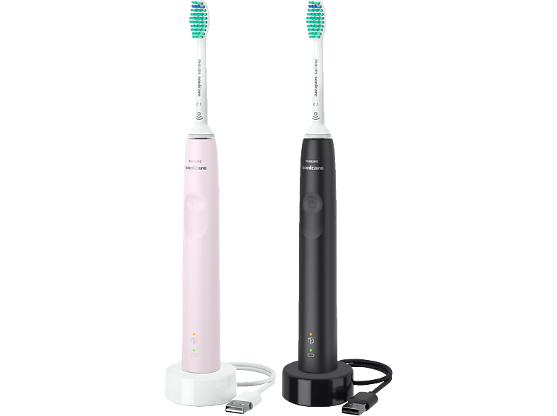 PHILIPS Sonicare HX3675/15 3100 Series Doppelpack Elektrische Zahnbürste Sugar Rose/Schwarz, Reinigungstechnologie: Schalltechnologie von PHILIPS