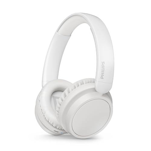 PHILIPS TAH5209WT Leichter ohraufliegender kabelloser Bluetooth-Kopfhörer mit passiver Geräuschisolierung – 65 Stunden Spielzeit, deutliche Anrufe, dynamischer Bass, 2 Stunden USB-C-Laden – Weiß von PHILIPS