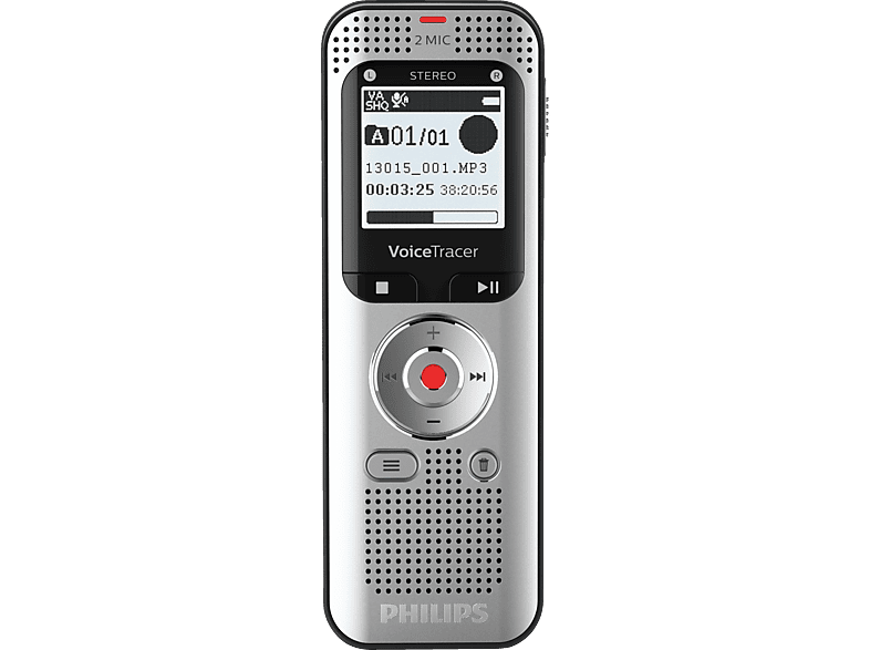 PHILIPS Voice Tracer DVT2050 Audiorecorder, Aluminium, leichte silberne Metallvorderseite und schwarz von PHILIPS