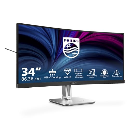 Philips 34B2U5600C - 34 Zoll WQHD Curved Monitor, höhenverstellbar (3440x1440, 120Hz, HDMI, DisplayPort, USB-C (100W PD), RJ45, USB Hub) dunkel grau von Philips Monitors