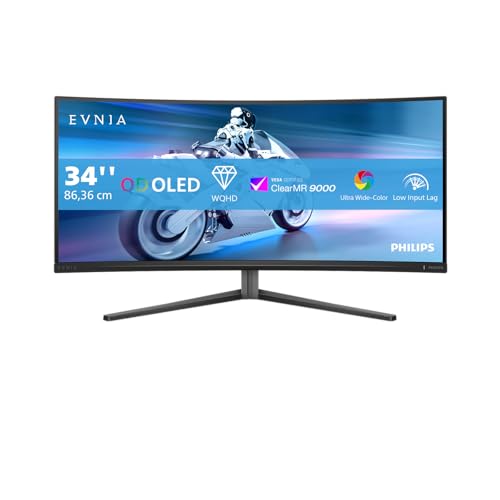 Philips Evnia 34M2C6500AM-34 Zoll WQHD OLED Curved Gaming Monitor, 175Hz, 0.03ms, HDR400, FreeSync Premium Pro, G-Sync comp., Ambiglow (3440x1440, 2x HDMI 2.0, 1x DisplayPort 1.4, USB Hub) dunkel grau von PHILIPS