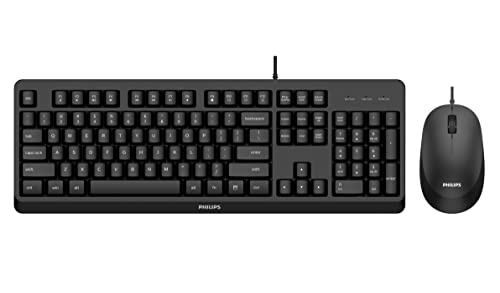 Philips SPT6207BL/16 - Combo Maus mit Kabel für Windows, Linux, Mac, PC, Laptop, QWERTY Spanisch, 110 Tasten, 1200 DPI Maus, beidhändig tragbar, Schwarz von PHILIPS