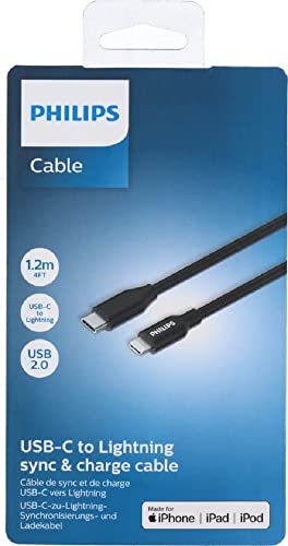 Philips - USB-C zu Lightning Kabel - DLC3104L/03 - iPhone Ladekabel - 1.2 Meter Kabel - Laden und Synchronisieren - Schwarz von PHILIPS