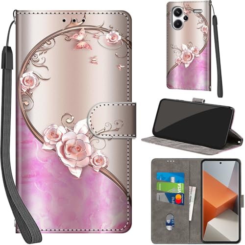 PHINIENLAND Handyhülle für Xiaomi Redmi Note 13 Pro Plus 5G Hüllen Premium Leder Case Klappbar Wallet Magnet Kartenfach Standfunktion Schutzhülle kompatibel mit Redmi Note 13 Pro+ 5G Cover,Rose von PHINIENLAND