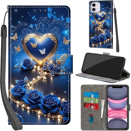 PHINIENLAND Handyhülle für iPhone 11 Hülle Premium Lederhülle Klappbar Wallet Magnet Kartenfach Standfunktion Schutzhülle kompatibel mit iPhone 11 Hülle,Herzform von PHINIENLAND