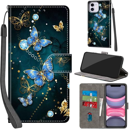 PHINIENLAND Handyhülle für iPhone 11 Hülle Premium Lederhülle Klappbar Wallet Magnet Kartenfach Standfunktion Schutzhülle kompatibel mit iPhone 11 Hülle,Schmetterling von PHINIENLAND
