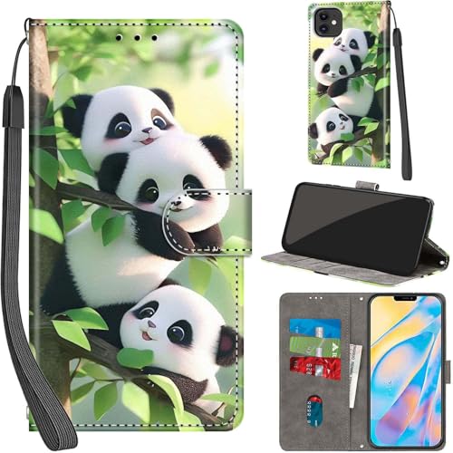 PHINIENLAND Handyhülle für iPhone 12 / iPhone 12 Pro Hülle Premium Lederhülle Klappbar Wallet Magnet Kartenfach Standfunktion Schutzhülle kompatibel mit iPhone 12 Hülle,Panda von PHINIENLAND