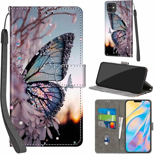 PHINIENLAND Handyhülle für iPhone 12 / iPhone 12 Pro Hüllen Premium Leder Case Klappbar Wallet Magnet Kartenfach Standfunktion Schutzhülle kompatibel mit iPhone 12/12 Pro Cover,Schmetterling von PHINIENLAND