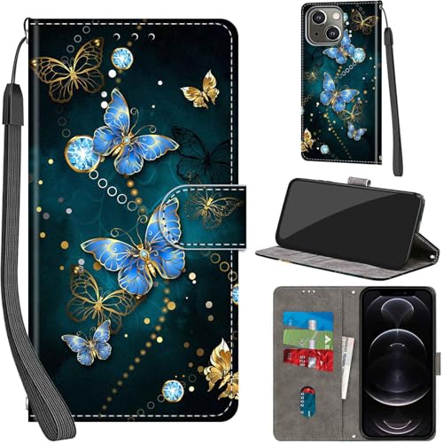 PHINIENLAND iPhone 13 / iPhone 14 Hülle Premium Lederhülle Klappbar Wallet Magnet Kartenfach Standfunktion Schutzhülle, Schmetterling PHINIENLAND iPhone 13 / iPhone 14 Hülle Premium Lederhülle Klappbar Wallet Magnet Kartenfach Standfunktion Schutzhülle, Schmetterling von PHINIENLAND