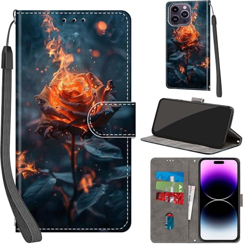 PHINIENLAND Handyhülle für iPhone 14 Pro Max Hülle Premium Lederhülle Klappbar Wallet Magnet Kartenfach Standfunktion Schutzhülle kompatibel mit iPhone 14 Pro Max Hülle,Rose von PHINIENLAND