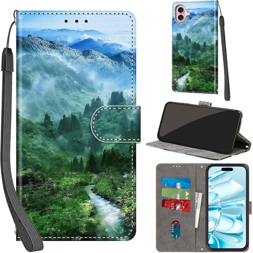 PHINIENLAND Handyhülle für iPhone 16 Hülle Premium Lederhülle Klappbar Wallet Magnet Kartenfach Standfunktion Schutzhülle kompatibel mit iPhone 16 Hülle,Wald von PHINIENLAND