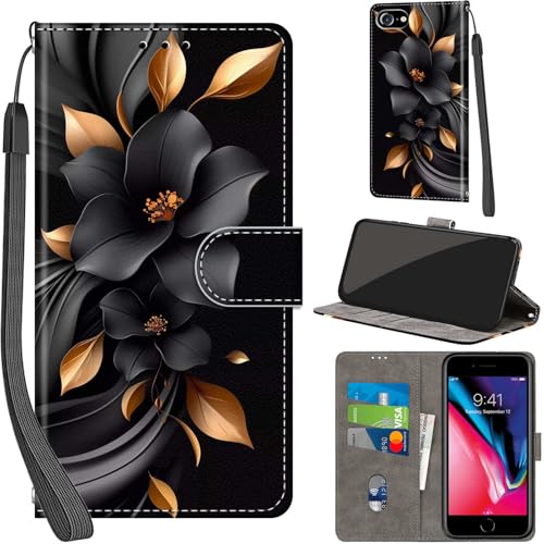 PHINIENLAND Handyhülle für iPhone 7/8 / iPhone SE 2020/2022 Hüllen Premium Leder Case Klappbar Wallet Magnet Kartenfach Standfunktion Schutzhülle kompatibel mit iPhone SE Cover,Blumen von PHINIENLAND