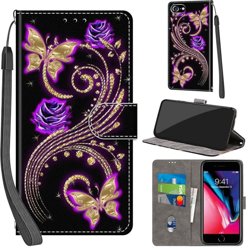 PHINIENLAND Handyhülle für iPhone 7/8 / iPhone SE 2020/2022 Hüllen Premium Leder Case Klappbar Wallet Magnet Kartenfach Standfunktion Schutzhülle kompatibel mit iPhone SE Cover,Goldener Schmetterling PHINIENLAND Handyhülle für iPhone 7/8 / iPhone SE 2020/2022 Hüllen Premium Leder Case Klappbar Wallet Magnet Kartenfach Standfunktion Schutzhülle kompatibel mit iPhone SE Cover,Goldener Schmetterling von PHINIENLAND