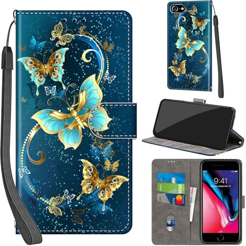 PHINIENLAND Handyhülle für iPhone 7/8 / iPhone SE 2020/2022 Hüllen Premium Leder Case Klappbar Wallet Magnet Kartenfach Standfunktion Schutzhülle kompatibel mit iPhone SE Cover,Grüner Schmetterling PHINIENLAND Handyhülle für iPhone 7/8 / iPhone SE 2020/2022 Hüllen Premium Leder Case Klappbar Wallet Magnet Kartenfach Standfunktion Schutzhülle kompatibel mit iPhone SE Cover,Grüner Schmetterling von PHINIENLAND