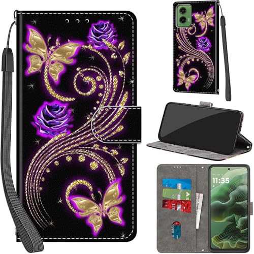 PHINIENLAND Handyhülle für Motorola Moto G35 Hüllen Premium Leder Case Klappbar Wallet Magnet Kartenfach Standfunktion Schutzhülle kompatibel mit Moto G35 Cover,Goldener Schmetterling PHINIENLAND Handyhülle für Motorola Moto G35 Hüllen Premium Leder Case Klappbar Wallet Magnet Kartenfach Standfunktion Schutzhülle kompatibel mit Moto G35 Cover,Goldener Schmetterling von PHINIENLAND