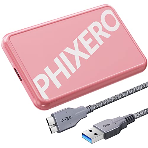 Festplattengehäuse 2,5 Zoll, PHIXERO 5Gbps USB 3.0 Werkzeugloses Externe SSD Gehäuse für 2,5 Zoll SATA SSD und HDD in Höhe 9.5mm/7mm, UASP unterstützt, SATA Gehäuse mit USB 3.0 Kabel - Klar von PHIXERO