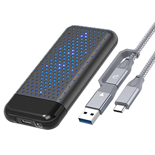 PHIXERO (RGB-Licht) Werkzeuglos NVMe M.2 Gehäuse mit USB 3.2 Gen 2 (10 Gbps) Übertragung, M.2 NVME SSD Gehäuse-Adapter, Untersützt UASP, Festplatten-Adapter fur M Key B+M Key 2242, 2260, 2280 SSD von PHIXERO