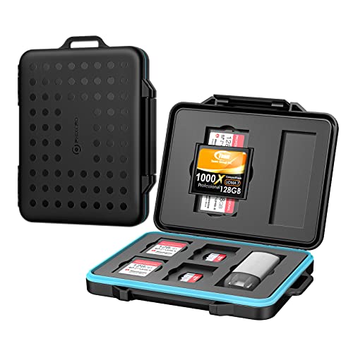 PHIXERO 12 tragbare SD-Kartensteckplätze, Memory Card Case, Memory Card Holder Protector Case, SD Card Storage Box für 6 SD SDHC SDXC Card / 4 TF Micro SD Card / 1 CF Card / 1 Kartenleser von PHIXERO