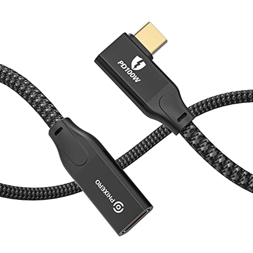 PHIXERO [20Gbps, 100W] Rechter Winkel USB C Verlängerungskabel 0.5M, Typ C Stecker auf Buchse Verlängerungskabel, Unterstützt 4K@60Hz-Videoübertragung, für MacBook Pro/Air, iPad Pro 2020, Hub, Laptop von PHIXERO