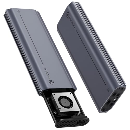 PHIXERO 40Gbps M.2 NVMe SSD Enclosure mit Eingebauter Lüfter[ Aluminiumgehäuse], USB 4.0 M.2 NVMe Gehäuse für PCIe 2280 M-Key (B+M Key), USB C Gehäuse kompatibel für Thunderbolt 3/4, bis zu 2800 MB/s von PHIXERO