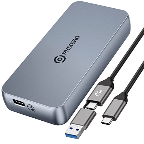 PHIXERO 40Gbps NVMe SSD Gehäuse, Aluminiumlegierung Gehäuse, bis zu 2700MB/s PCIE Adapter für 2280 M-Key NVMe PCIe SSD Kompatibel mit Thunderbolt 3/4 USB3.2/3.1/3.0/USB-C Schnittstelle von PHIXERO