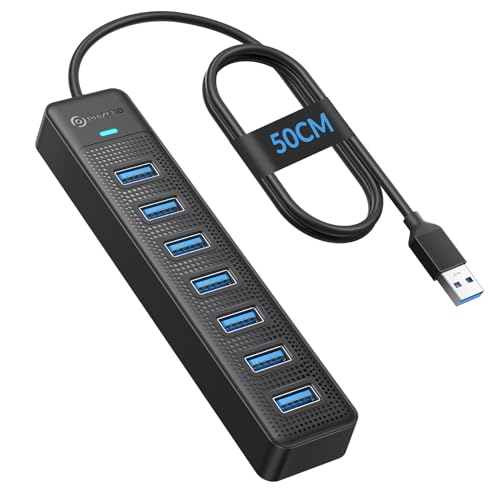 PHIXERO 7 Port USB Hub, 1.6FT Long Cable USB 3.0 Hub USB Verteiler, Super Speed 5Gbps Datenhub, Kompatibel mit Allen USB Port Geräten (7 Port, 50CM Cable) von PHIXERO