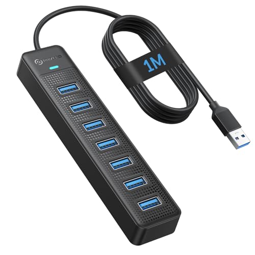 PHIXERO 7 Port USB Hub, 3.3FT Long Cable USB 3.0 Hub USB Verteiler Adapter, Super Speed 5Gbps Datenhub, Kompatibel mit Allen USB Port Geräten von PHIXERO