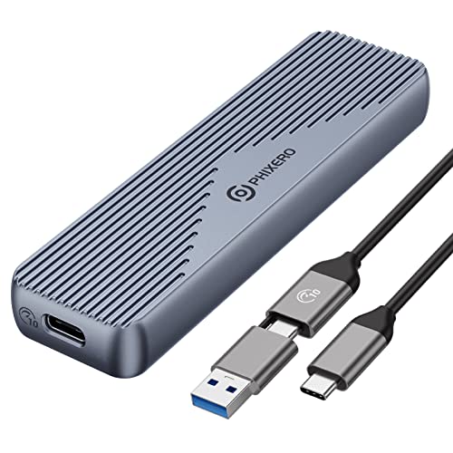 PHIXERO Aluminium M.2 NVME SSD Gehäuse, USB 3.1 Gen 2(10Gbps) für 2230 2242 2260 2280 M-Key/B+M Key M.2 NVMe SSD, Unterstützung UASP Trim von PHIXERO