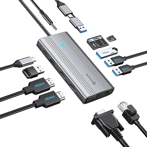 PHIXERO Displaylink Dock 12 in 1 USB C Docking Station Triple Monitor für Mac M1/M2, mit 2 HDMI & 1 VGA, 3 USB 3.0 & 1 USB 2.0, 15W Aufladung, SD/TF Kartenleser, Ethernet, Audio von PHIXERO