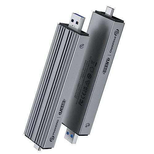 PHIXERO NVMe SATA Gehäuse, M.2 NVME Gehäuse Werkzeugfrei Aluminium SSD Gehäuse,10Gbps NVMe PCIe und 6Gbps AHCI SATA, Unterstützt M-Key/B+M Key, mit UASP Trim für 2230/2242/2260/2280 SSD von PHIXERO