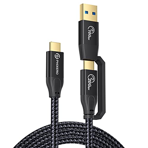 PHIXERO USB C auf USB C 3.2 Gen 2 Kabel (100W/20Gbps/0.3M), 4K@60Hz Videoübertragung Typ-C Datenkabel, 2-in-1 USB-A/C auf USB C Kabel, USB-C 3.2 Gen 2× 2 Kabel für MacBook Pro/iPad Pro USB-C Monitor von PHIXERO