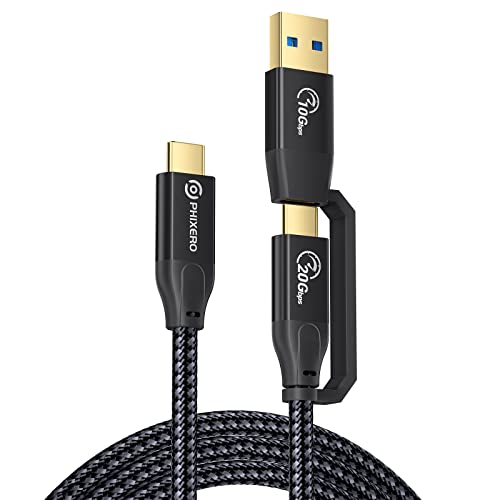 PHIXERO USB C auf USB C 3.2 Gen 2 Kabel (100W/20Gbps/1M), 4K@60Hz Videoübertragung Typ-C Datenkabel, 2-in-1 USB-A/C auf USB C Kabel, USB-C 3.2 Gen 2×2 Kabel für MacBook Pro/Air/iPad Pro USB-C Monitor von PHIXERO