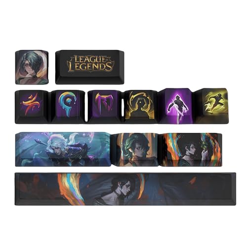LOL Tastaturkappen PC Gaming Mechanische Tastenkappe Numpad Benutzerdefinierte Tastenkappen Lasergravur Lasergraviert mit jedem Porträt passiv und Fähigkeiten passen mit jeder mechanischen Tastatur von PHJEDXCM