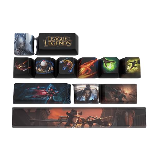 LOL Tastaturkappen PC Gaming Mechanische Tastenkappe Numpad Benutzerdefinierte Tastenkappen Lasergravur Lasergraviert mit jedem Porträt passiv und Fähigkeiten passen mit jeder mechanischen Tastatur von PHJEDXCM