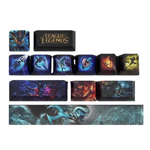 LOL Tastaturkappen PC Gaming Mechanische Tastenkappe Numpad Benutzerdefinierte Tastenkappen Lasergravur Lasergraviert mit jedem Porträt passiv und Fähigkeiten passen mit jeder mechanischen Tastatur von PHJEDXCM