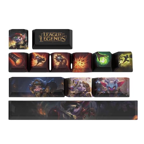 LOL Tastaturkappen PC Gaming Mechanische Tastenkappe Numpad Benutzerdefinierte Tastenkappen Lasergravur Lasergraviert mit jedem Porträt passiv und Fähigkeiten passen zu jeder mechanischen Tastatur von PHJEDXCM