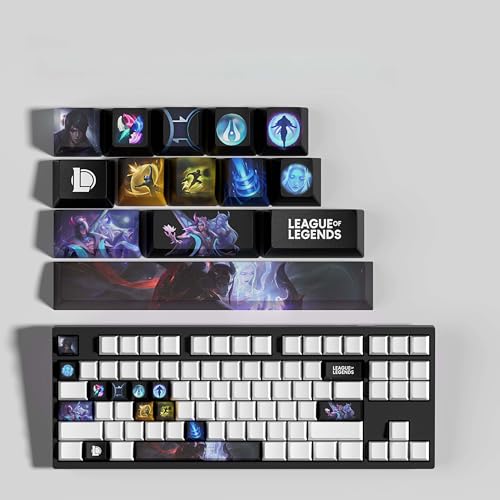 PHJEDXCM LOL 30-Tastaturkappen, PC-Gaming-Tastenkappe, Lasergravur, Lasergravur mit jedem Porträt, passiv und Fähigkeiten, passen zu jeder mechanischen Tastatur (14-Tasten-Aphelios) von PHJEDXCM