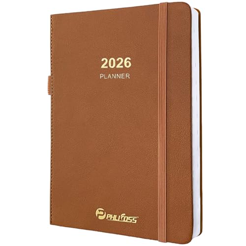 Tagesplaner/Kalender 2026, eine Seite pro Tag, Tagesplaner, Monatsplaner mit Zeitschlitzen und monatlichen Registerkarten, Januar - Dez. 2026, 14,5 x 21 cm, Terminbuch, Stifthalter, Ledereinband (2026 Tagesplaner/Kalender 2026, eine Seite pro Tag, Tagesplaner, Monatsplaner mit Zeitschlitzen und monatlichen Registerkarten, Januar - Dez. 2026, 14,5 x 21 cm, Terminbuch, Stifthalter, Ledereinband (2026 von PHLIFOSS