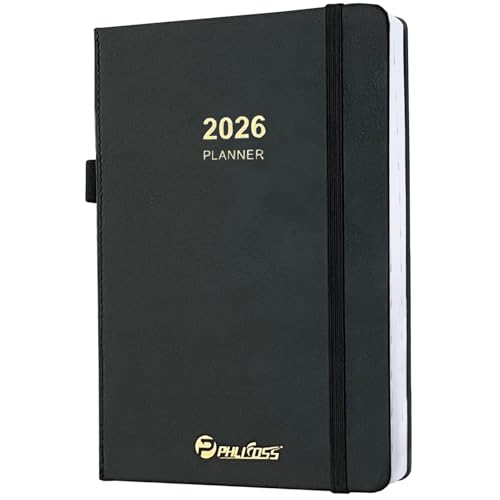 Tagesplaner/Kalender 2026, eine Seite pro Tag, Tagesplaner, Monatsplaner mit Zeitschlitzen und monatlichen Registerkarten, Januar - Dez. 2026, 14,5 x 21 cm, Terminbuch, Stifthalter, Ledereinband (2026 Tagesplaner/Kalender 2026, eine Seite pro Tag, Tagesplaner, Monatsplaner mit Zeitschlitzen und monatlichen Registerkarten, Januar - Dez. 2026, 14,5 x 21 cm, Terminbuch, Stifthalter, Ledereinband (2026 von PHLIFOSS