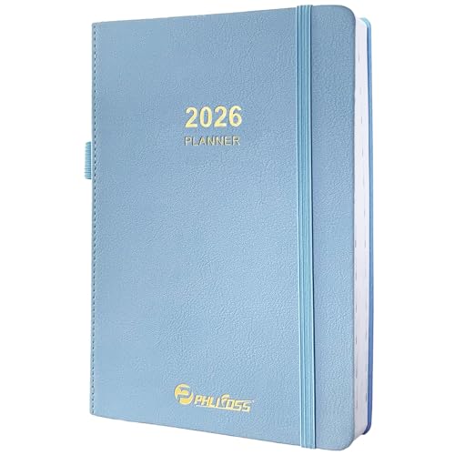Tagesplaner 2026, eine Seite pro Tag, Tagesplaner, Monatsplaner mit Zeitschlitzen und monatlichen Registerkarten, Januar - Dez. 2026, 14,5 x 21 cm, Terminbuch, Stifthalter, Ledereinband (2026 Tagesplaner 2026, eine Seite pro Tag, Tagesplaner, Monatsplaner mit Zeitschlitzen und monatlichen Registerkarten, Januar - Dez. 2026, 14,5 x 21 cm, Terminbuch, Stifthalter, Ledereinband (2026 von PHLIFOSS