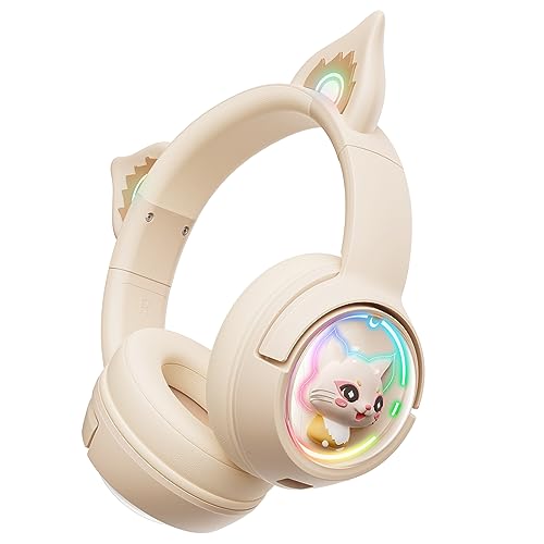 PHNIXGAM Bluetooth Katzenohr Kopfhörer, Over-Ear Headset Im Kabellosen Und Kabelgebundenen Modus Mit Mikrofon, RGB-Licht, Kompatibel mit Handys PC Tablet Spielkonsolen, Weiß PHNIXGAM Bluetooth Katzenohr Kopfhörer, Over-Ear Headset Im Kabellosen Und Kabelgebundenen Modus Mit Mikrofon, RGB-Licht, Kompatibel mit Handys PC Tablet Spielkonsolen, Weiß von PHNIXGAM